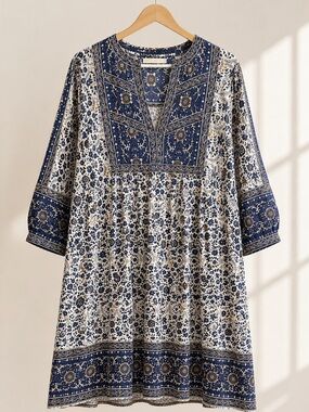 Lola Australia Blue/Gold Floral Nirvana Dress Womens Size XS